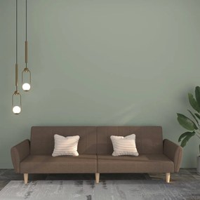 vidaXL Sofá-cama de 2 lugares tecido cinzento-acastanhado