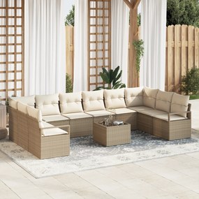Conjunto de Sofá de Jardim de 11 Peças com Almofadas Bejes de Poliratt
