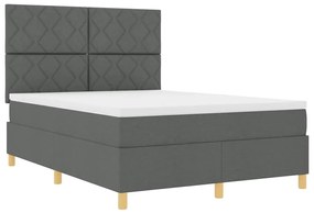 Cama Box Spring com Colchão &amp; LED Cinza Escuro 140x200 cm Tecido