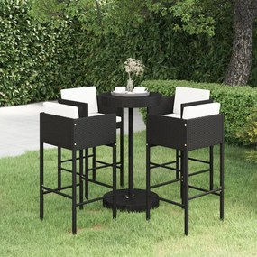vidaXL 5 pcs conjunto de bar p/ jardim c/ almofadões vime PE preto