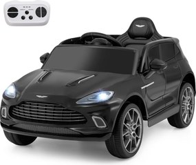 Carro elétrico infantil de 12 V Aston Martin DBX com portas duplas com fecho, controlo remoto, arranque gradual, luzes LED, porta USB e buzina – Preto