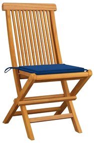 Cadeiras de jardim c/ almofadões azul real 4 pcs teca maciça