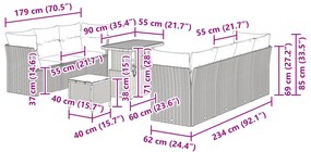 Conjunto de Sofá de Jardim de 10 Peças com Almofadas Cinzas Poliratan