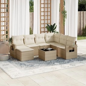 8 pcs conjunto de sofás p/ jardim com almofadões vime PE bege