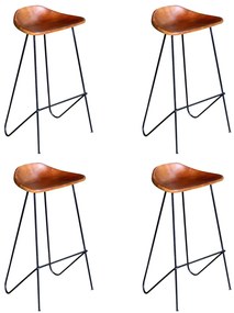 Cadeiras de bar 4 pcs couro genuíno castanho