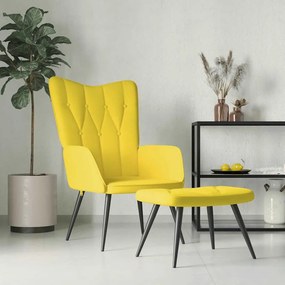 vidaXL Poltrona de descanso com banco tecido amarelo mostarda