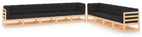 9 pcs conj. lounge jardim c/ almofadões antracite pinho maciço