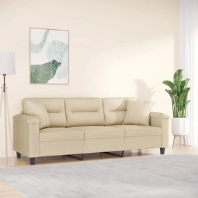 Sofá 3 lugares c/ almofadas 180 cm microfibra cor creme