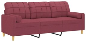 Sofá 3 lug. + almofadas decorativas 180cm tecido vermelho tinto