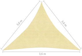 Guarda-sol HDPE triangular 3,6x3,6x3,6 m bege