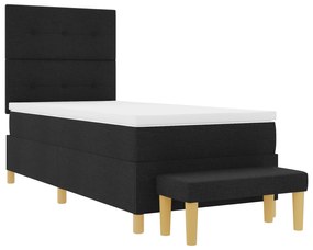 Cama Box Spring com Colchão e Banco Preto 90x190 cm Tecido