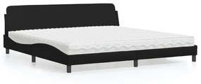 Cama com colchão 200x200 cm couro artificial preto