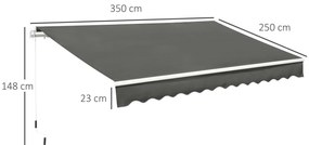 Toldo Manual Retrátil 350x250 cm Toldo para Varanda com Manivela de Me