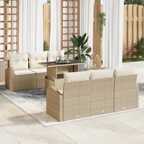 vidaXL Conjunto de Sofás de Jardim de 7 Peças com Almofadas Bege Vime Polietileno