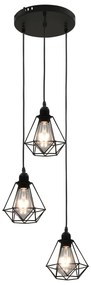 Candeeiro de teto com design diamante 3 lâmpadas E27 preto