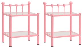 vidaXL Mesas de cabeceira 2 pcs metal rosa e vidro transparente