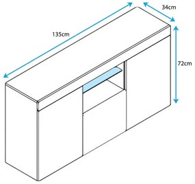 Aparador Lavise de 135cm - Cinzento - Design Moderno