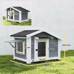Casota para Cães de Exterior em Madeira Casa para Cães Médios com Teto de Asfalto Chão Removível 98x76x69,5 cm Cinzento