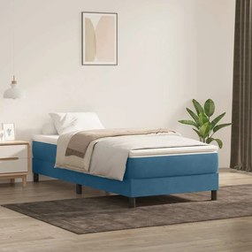 Cama com molas/colchão 90x220 cm veludo azul-escuro