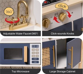 Cozinha de Brincar Infantil de Madeira Estilo 92 x 60 x 30 cm Vintage Azul