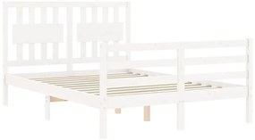 Estrutura de cama de casal c/ cabeceira madeira maciça branco