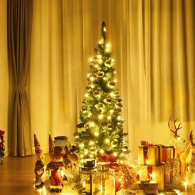 Árvore de Natal com neve de 1,35 m, 226 ramos, base metálica sólida e luzes LED Verde
