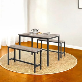 Conjunto Mesa de jantar com 2 bancos, conjunto de 3 peças , greige mesclado + Preto