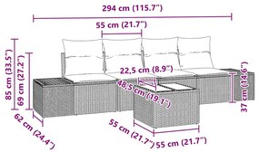 Conjunto de Sofá de Jardim 5 Peças com Almofadas em Rattan Poliéster B