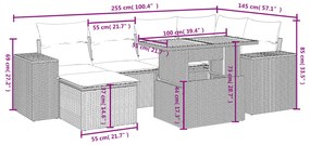 7 pcs conjunto de sofás p/ jardim com almofadões vime PE bege