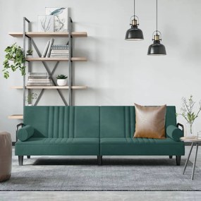 vidaXL Sofá-cama com apoio de braços veludo verde-escuro