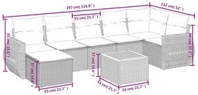 8 pcs conjunto sofás de jardim c/ almofadões vime PE cinzento