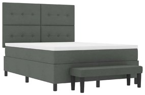 Cama Box com Colchão e Banco Cinza Escuro 140x200 cm Tecido