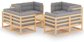 vidaXL 9 pcs conjunto lounge de jardim c/ almofadões pinho maciço