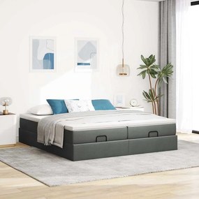 Estrutura de cama otomana com colchões tecido cinzento escuro