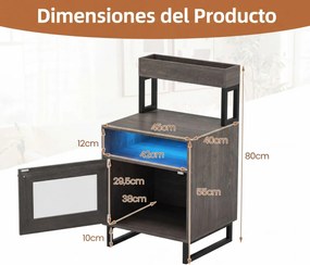 Mesa de cabeceira com luzes LED 45 x 40 x 80 cm com tabuleiro superior Estrutura metálica Cinzenta