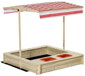 Caixa de Areia Infantil de Madeira com Teto Inclinável Ajustável em Al
