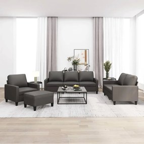 vidaXL 4 pcs conjunto de sofás c/ almofadões couro artificial cinzento