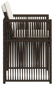 Cadeiras de jardim com almofadões 4 pcs vime PE castanho