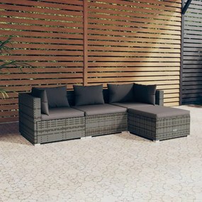 4 pcs conjunto lounge de jardim c/ almofadões vime PE cinzento