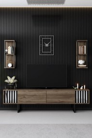 Conjunto de Mobiliário de Sala Chrome Line Set – Nogueira e Preto – TV