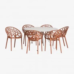 Conjunto De Mesa Redonda Ø125 Cm Em Alumínio Valerie E 6 Cadeiras De Jardim Ores Ferrugem - Sklum