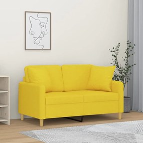 Sofá 2 lug. + almofadas decorativas 120 cm tecido amarelo-claro