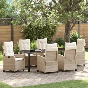 vidaXL Conjunto de Jantar de Jardim com 7 Peças e Almofadas - Rattan Poly Bege