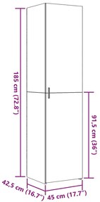 Armário alto 45x42,5x185 cm derivados de madeira cinza sonoma