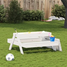 Mesa piquenique c/ caixa de areia infantil pinho maciço branco
