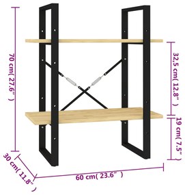 Estante com 2 prateleiras 60x30x70 cm pinho maciço