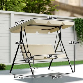 Baloiço de jardim exterior 3 lugares com suporte 172x118x153 cm bege