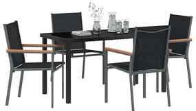 Conjunto de Jantar de Jardim 5 Peças Preto em Textilene e Aço