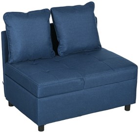 HOMCOM Sofá Cama 3 em 1 Sofá de 2 Lugares com Encosto Ajustável Sofá Cama Individual com Almofadas 65x98x69 cm Azul