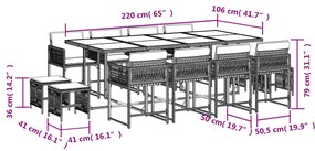 13 pcs conjunto de jantar p/ jardim com almofadões vime PE bege